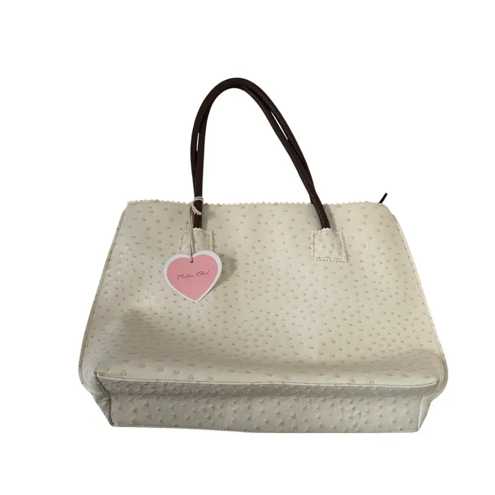 NWT Womens Milan Chiva Cream Ostrich Vegan Leather Large Shoulder Tote Bag Purse